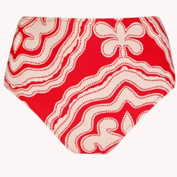 lemlem Elsi High Waist Bikini Bottom in Niku Red Pattern XS - Picture 7 of 12
